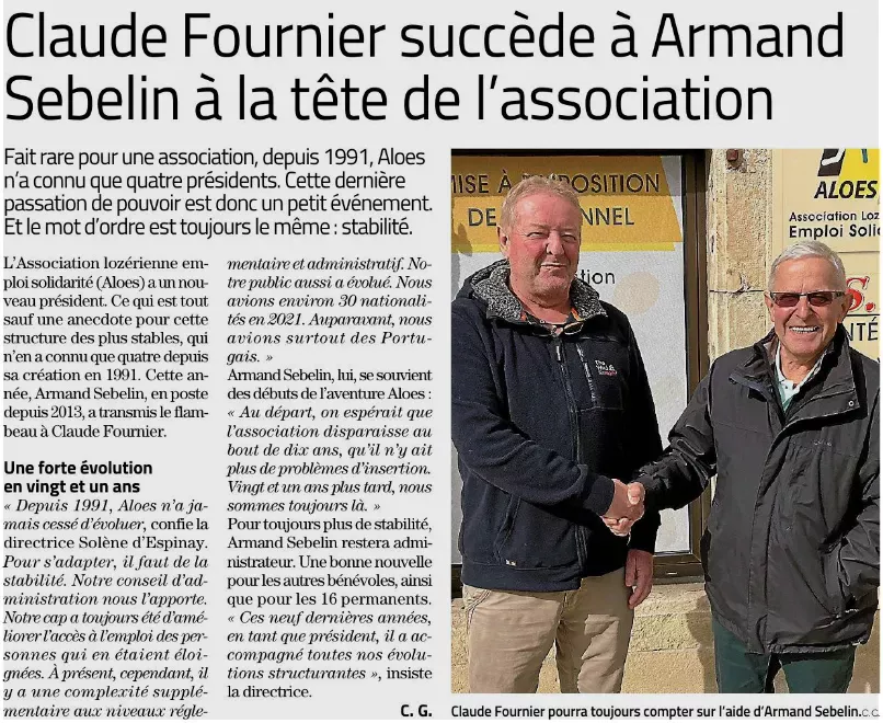 Claude Fournié succède à Armand Sébelin à la Présidence d’ALOES